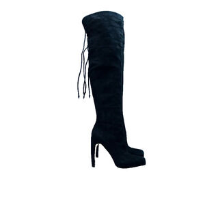Sam Edelman Boots Womens 9 Kayla Over The Knee Black Suede Hi Heel Zip Lace Up